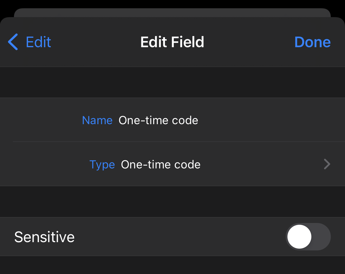 Change the field name or field type in Item edit view in Enpass on iOS device